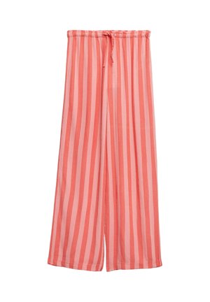 Hose mit weitem Bein und vertikalen Korallen- und Pinkstreifen, elastischem Bund mit Bindverschluss, leichtem Stoff.