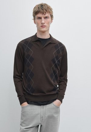 Massimo Dutti ARGYLE POLO SWEATER - Jumper - dark brown