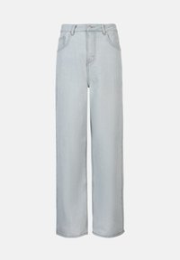 Light blue wide-leg jeans made of denim, featuring a high waist, front button closure, belt loops, and classic five-pocket design.