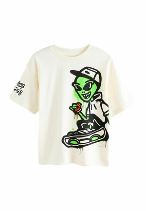 SHORT SLEEVE GRAPHIC STANDARD - Print T-shirt - ecru cream graffiti alien