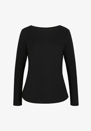 Czarna dopasowana damska bluza z długim rękawem, okrągłym dekoltem i delikatnym zwężeniem w talii.