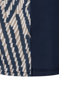 Navy and beige patterned fabric with zigzag stripes. Smooth texture on the left, ribbed texture on the right. Visible stitching detail.