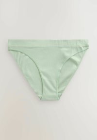 Mintgröna ribbade bikiniunderdelar med en slät midja och tunna sidostängningar, med märkesnamnet "NEXT" broderat i vitt fram.