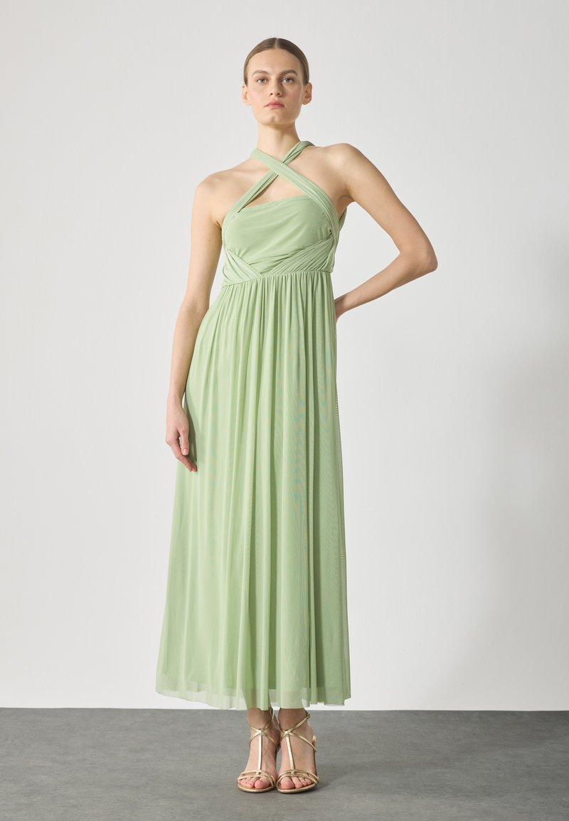 green emerald velvet dress Meg Ankle Dress in Smoke Green Blockprint by ExVoto main image 1