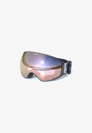 Skibrille mit reflektierendem braun-violettem Glas, schwarzem verstellbarem Riemen und „SLOPE“-Logo oben links auf dem Glas.
