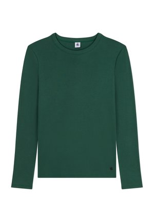 Langermige t-shirt in donkergroen, gemaakt van zachte katoen, met een ronde halslijn en een klein logo linksonder.