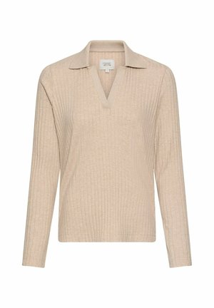 camel active, JERSEY-SHIRT MIT GERIPPTEM KRAGEN - Polo - beige melange