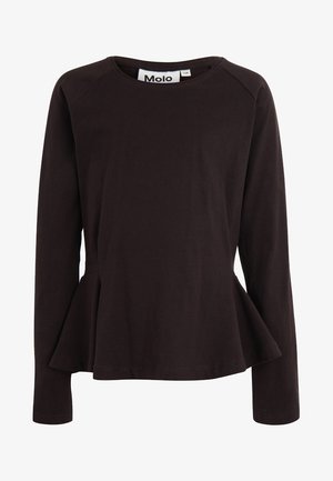 Sort langærmet top med rund halsudskæring og subtil peplum-detalje i taljen, lavet af blødt stof.