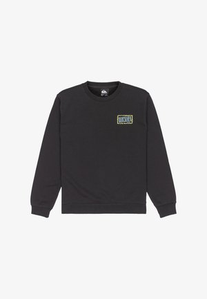 Zwarte sweatshirt met lange mouwen, ronde hals en een logo patch op de linkerborst. Gemaakt van zachte, gestructureerde stof.
