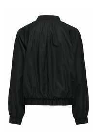 Veste bomber légère noire avec poignets élastiques, ceinture et col côtelé, vue de dos.
