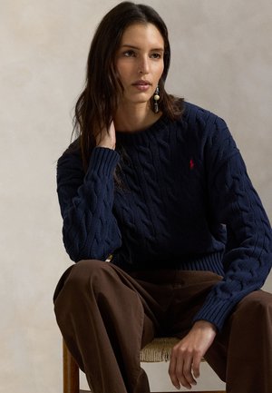 CABLE-KNIT COTTON CREWNECK SWEATER - Pullover - hunter navy