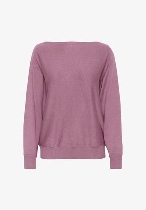Langärmliger, leichter Pullover in gedämpftem Mauve. Verfügt über einen weiten Halsausschnitt, gerippte Bündchen und einen Saum mit subtiler Textur. Einfaches Design.
