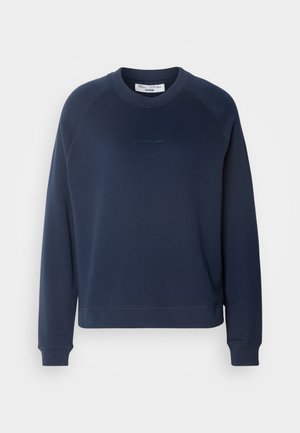 Dunkelblaues Sweatshirt mit langen Raglanärmeln, rundem Halsausschnitt und gerippten Bündchen. Strukturierter Stoff und dezentes Logo auf der Vorderseite.