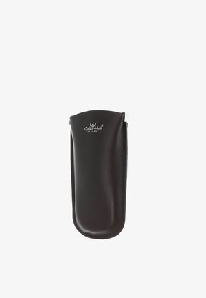 Black leather sunglasses pouch with "Golden Head Germany" logo embossed in white on front, rectangular shape with rounded bottom.