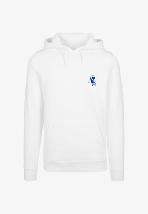 Biała bluza z kapturem, posiadająca kieszeń z przodu oraz sznurek do regulacji kaptura. Na lewej piersi znajduje się niebieskie logo graficzne. Wykonana z miękkiego, bawełnianego materiału.