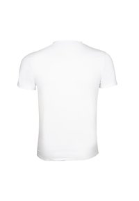 T-shirt blanc à manches courtes avec un col rond classique, fabriqué à partir d'un mélange de coton lisse avec une coupe ajustée et sans motif.