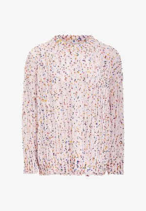 Gebreide trui in zacht roze met een gestructureerd ontwerp, voorzien van multicolore stippen. Ronde halslijn en lange mouwen. Lichtgewicht stof.