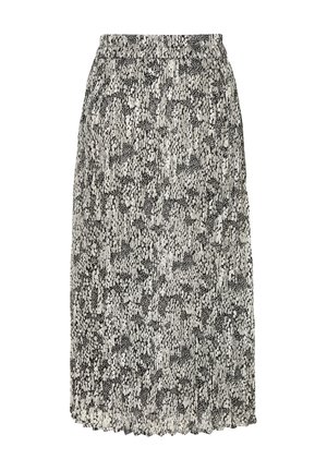 Schwarzer und weißer Plisseemidirock mit abstraktem gesprenkeltem Muster und elastischem Bund.