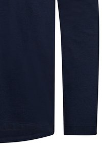 Marineblaue Langarmbluse aus strukturiertem Stoff, mit Rundhalsausschnitt und geradem Schnitt, mit genähten Säumen und ohne sichtbare Muster.