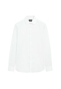 Wit hemd met lange mouwen gemaakt van soepel katoen, voorzien van een button-down kraag en een knoopsluiting aan de voorkant. Heeft knoopmanchetten en een rechte zoom.