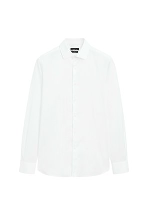 Wit hemd met lange mouwen gemaakt van soepel katoen, voorzien van een button-down kraag en een knoopsluiting aan de voorkant. Heeft knoopmanchetten en een rechte zoom.
