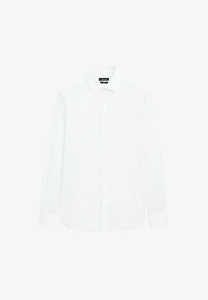 Wit hemd met lange mouwen gemaakt van soepel katoen, voorzien van een button-down kraag en een knoopsluiting aan de voorkant. Heeft knoopmanchetten en een rechte zoom.
