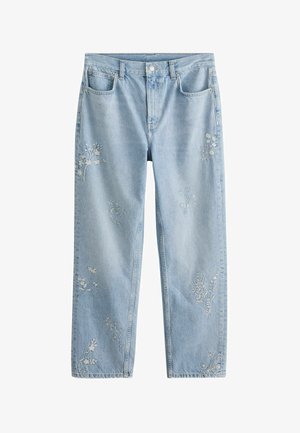Next, HIGH RISE CITY STRAIGHT LEG JEANS - Mom Jeans - light blue white floral embroidery