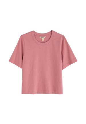 Korte mouw crew neck t-shirt van zacht roze stof, met een losse pasvorm en gladde textuur, geschikt voor casual gebruik.