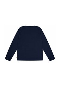 Langsleeve, marineblauw shirt van katoen, met een ronde hals, rechte snit en een minimalistisch ontwerp zonder patronen of accenten.