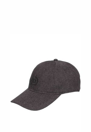 Dark gray textured baseball cap with curved brim and subtle embroidered logo on the front left panel, displayed on white background.