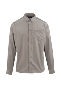 Langermet skjorte med knapper i en lys grå stoff. Har klassisk krage, brystlomme og lukking med knapper i sølvfarge.