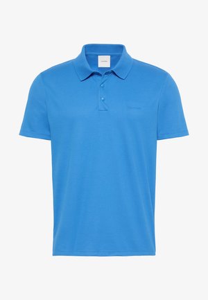 Blå kortermet pikéskjorte med to-knappers slag og subtil Calvin Klein-logo på brystet.
