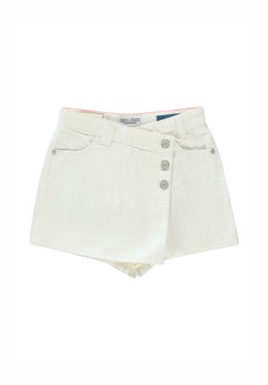 Witte denim shorts met een hoge taille, voorzien van drie knopen aan de voorkant, twee zakken en een schoon, eenvoudig ontwerp. Ideaal voor casual draag.