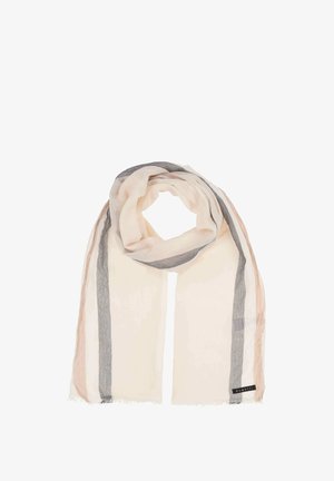 Let vaskeserviet i creme med grå og blush-striber. Frynset kanter, blød tekstur og en subtil glans. Har et mærke i hjørnet.