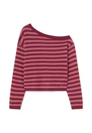 Jersey de manga larga, con escote a la altura de los hombros, en rayas rosa oscuro y claro. Hecho de tela suave con un diseño corto y escote acanalado.