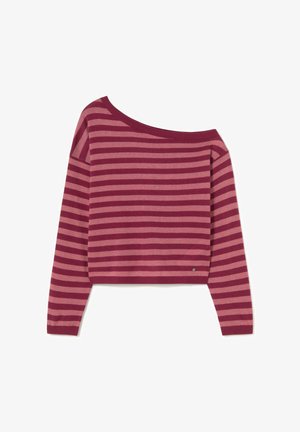 Jersey de manga larga, con escote a la altura de los hombros, en rayas rosa oscuro y claro. Hecho de tela suave con un diseño corto y escote acanalado.