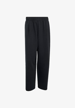 Pantaloni della tuta neri realizzati in tessuto morbido, con una vestibilità comoda, vita elastica e tasche laterali per praticità. Nessun motivo o accentuazione visibile.