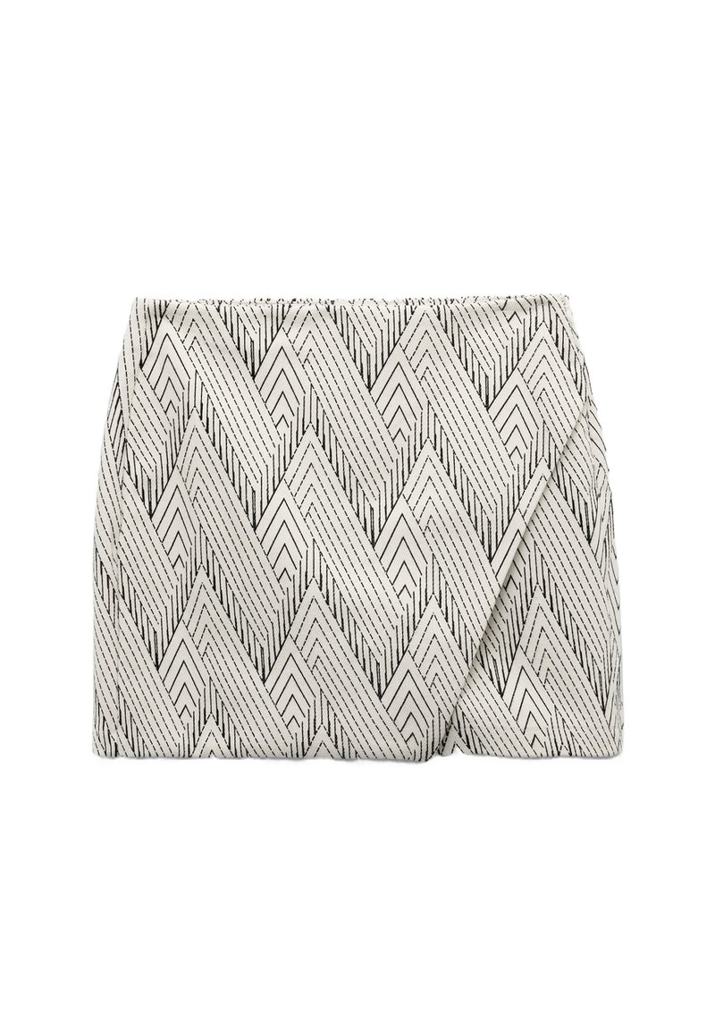 Clutch tas met een geometrisch zwart-wit zigzagpatroon, gemaakt van textuurstof, met een geplooid ontwerp aan de voorkant.