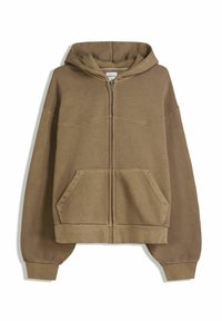 Bluză de molton cu fermoar - dark brown