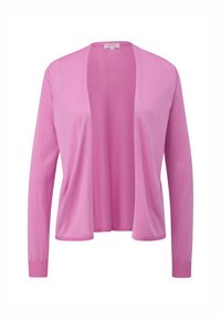 Jasnoróżowy kardigan z otwartym przodem, długimi rękawami i ściągaczami. Wykonany z mi�ękkiego materiału o gładkiej strukturze.