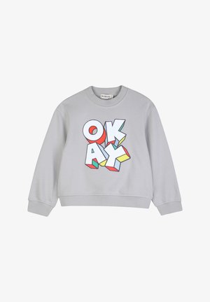 Grijze sweatshirt met "OKAY" in vetgedrukte, kleurrijke 3D letters. Ronde halslijn en lange mouwen, geribbelde boorden en zoom. Zachte stoftextuur.