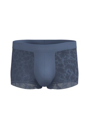 Heren boxer briefs in marineblauw met doorschijnende zijkanten met luipaardprint en een effen voorvak, voorzien van een brede tailleband.