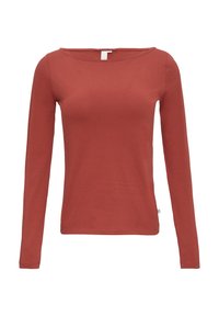 Langslubbed top in roestkleurige katoen, met een bootnek, een aansluitend ontwerp en minimalistische stikseldetails aan de zoom en mouwen.