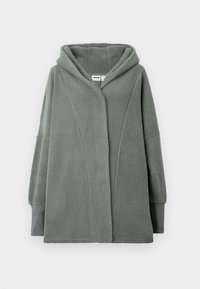 Fleecejacke in Hellgrün mit einer Kapuze, im Oversized-Design und langen Ärmeln. Verfügt über eine weiche Textur und einen minimalistischen Schnitt.