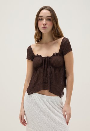 REGULAR FIT WITH BOW - Bluse - dark brown