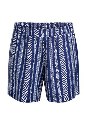 Marinblå shorts med vita geometriska mönster, med resårmidja och avslappnad passform. Tillverkade av lättviktsmaterial.