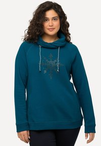 Ulla Popken LONG SLEEVE STAND-UP COLLAR SNOWFLAKE - Felpa - petrol