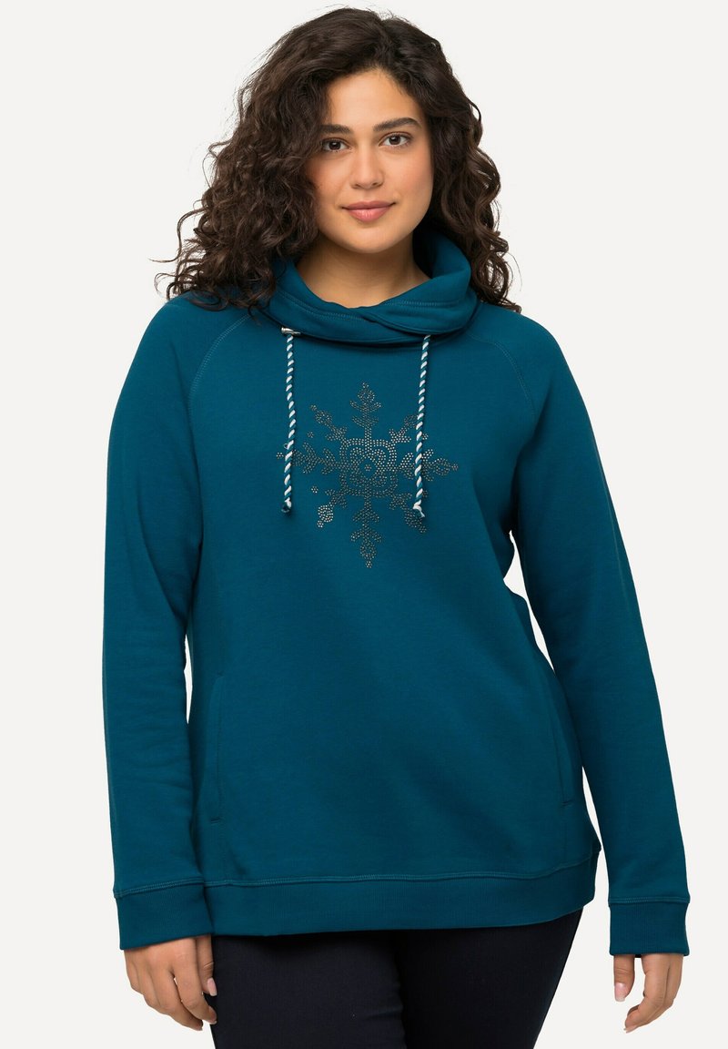 Ulla Popken LONG SLEEVE STAND-UP COLLAR SNOWFLAKE - Felpa - petrol