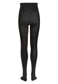 Collants noirs semi-transparents de pleine longueur montrés de dos avec une taille élastique haute et des pieds fermés.