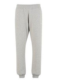 Hellgraue Sweatpants aus weichem Stoff, mit einem elastischen Bund, seitlichen Taschen und schmalen Bündchen an den Knöcheln.